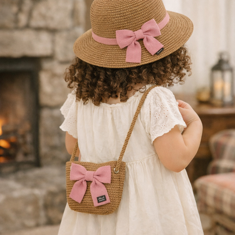 Bolsa Infantil e Chapéu de Palha