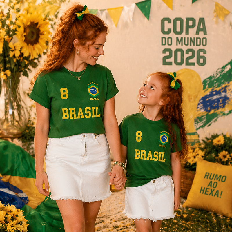 Kit de Camisetas Mãe & Filha - Juntas na Torcida - Especial Copa do Mundo